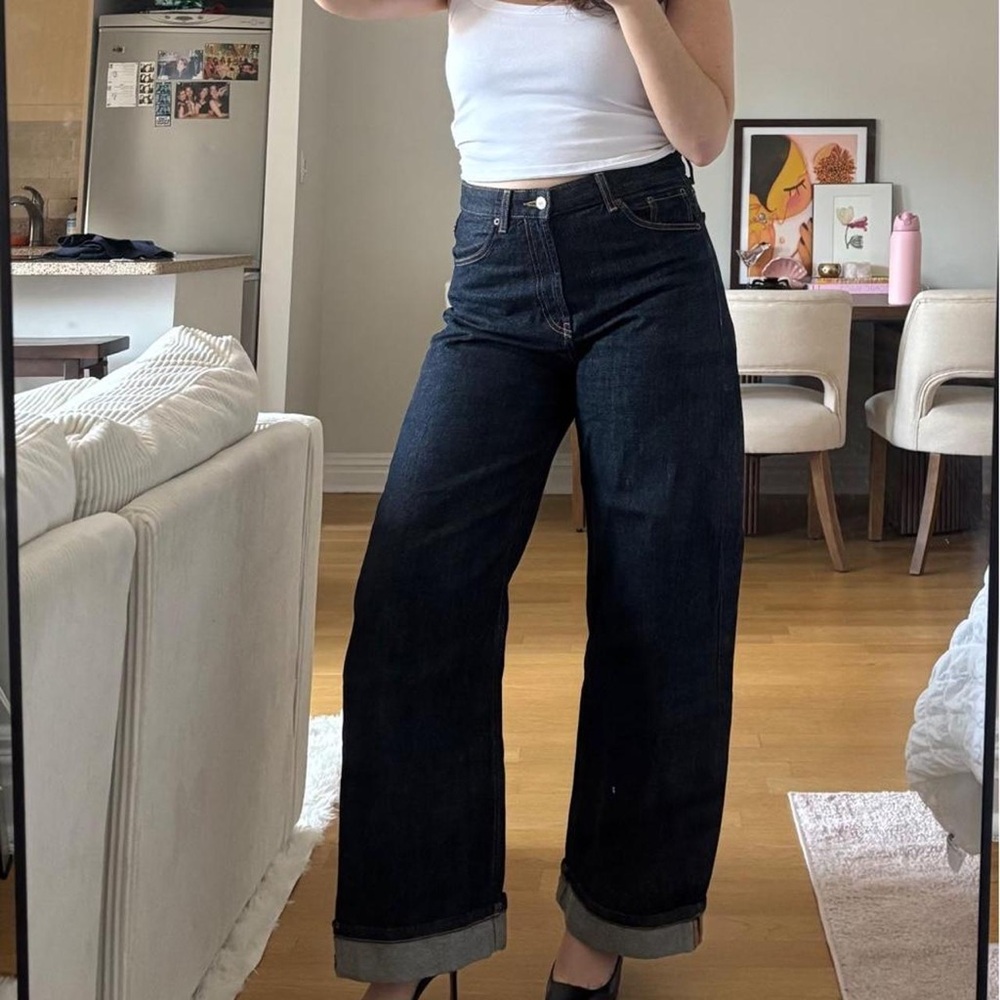 Zara Dark Indigo Wide-Leg High-Rise Jeans